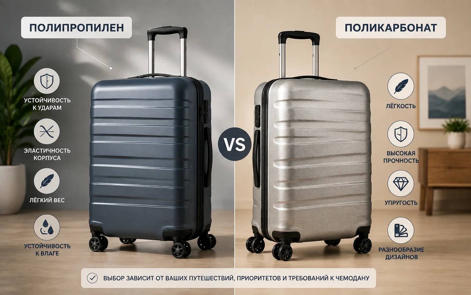 Полипропилен или поликарбонат: какой материал чемодана лучше?